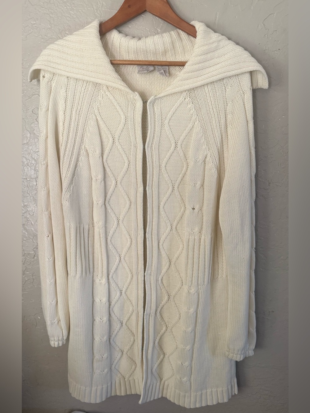 Vintage Cream Cable Knit Zip-Front Cardigan Sweater XL